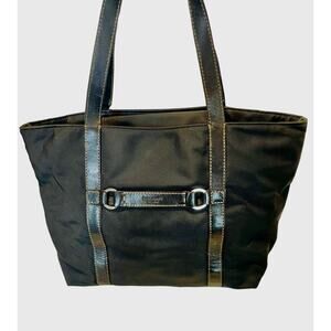 Kate Spade Medium Black Canvas Tote Leather Trim Silver Hardware